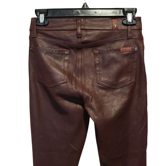 7 For All Mankind Sz 25 Mid Rise Faux Suede Brown Stretch Skinny Jeans - Picture 3 of 11